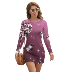 "Miss Diamond"  Long Sleeve Round Neck Slim Dress