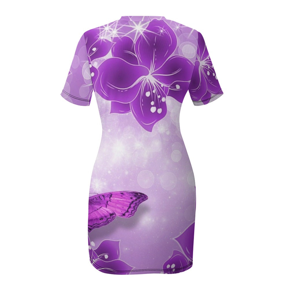 "Violet" Neck Short Sleeve Dress