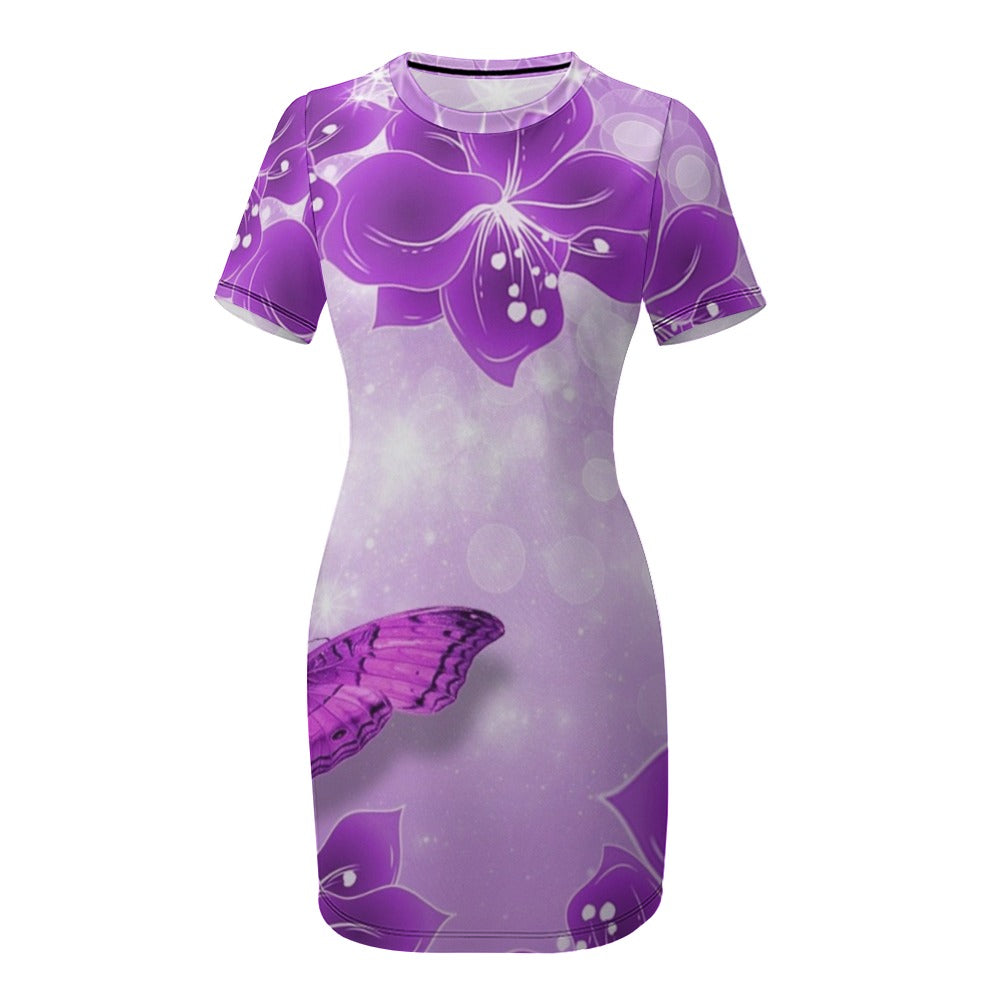 "Violet" Neck Short Sleeve Dress