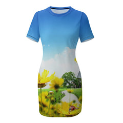 "Beautiful spring" Neck Short Sleeve Dress